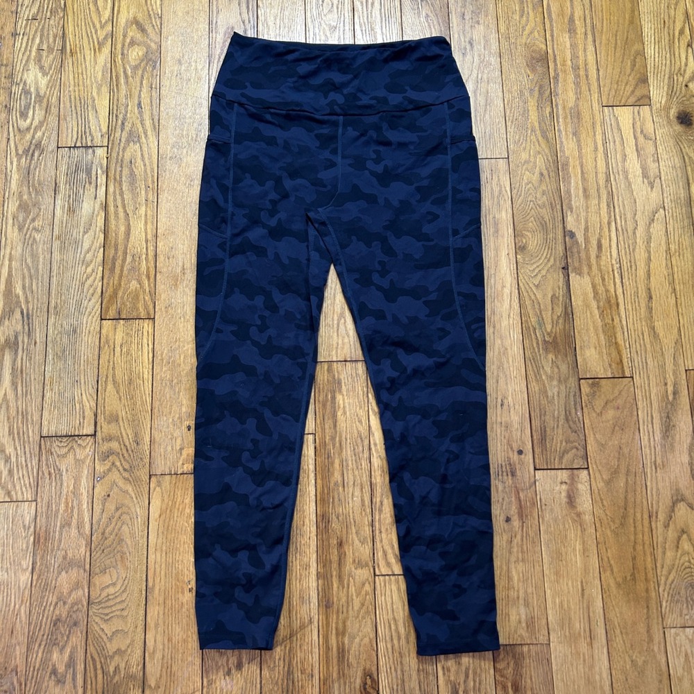 Firstway Womens Camo High Waisted Leggings Navy Blue Black XL Side Pockets